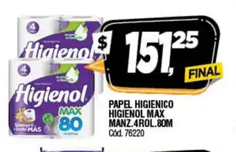 Supermercados Yaguar Papel Higienico Higienol Max Manz 4 Rol. 80m oferta