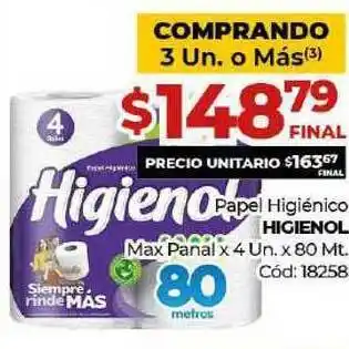 Diarco Higienol Papel Higiénico 4 un x 80mt oferta