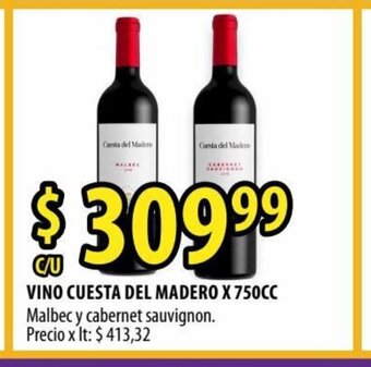 Punto Mayorista Vino Cuesta Del Madero x 750 cc oferta