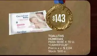 Carrefour Market Toallitas Húmedas Para Bebé x 70u oferta