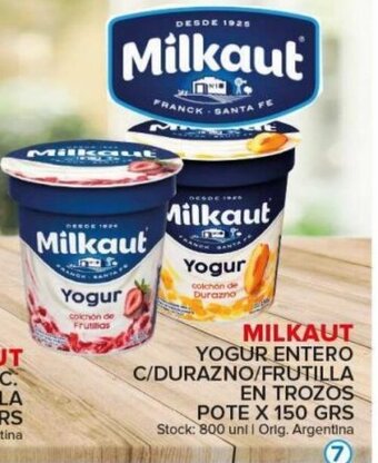 Carrefour Maxi Milkaut Yogur Entero C/Durazno/Frutilla En Trozos Pote x 150 grs oferta