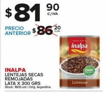 Carrefour Maxi Inalpa Lentejas Secas Remojadas Lata x 300 grs oferta