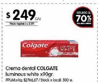 Disco Crema dental colgate luminous white x 90g oferta