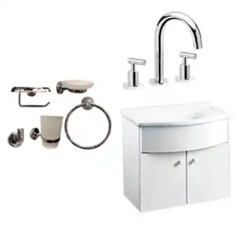 Frávega Combo vanitory colgante 50 cm griferia lavatorio accesorio oferta