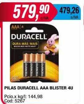 Maxiconsumo Pilas duracell aaa blister 4u oferta