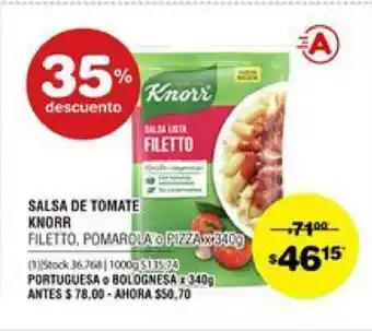 Atomo Conviene Knorr Salsa de Tomate x 340g oferta