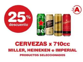 Atomo Conviene 25% descuento Miller, Heineken e Imperial Cervezas x 710cc oferta