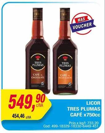 Maxiconsumo Licor tres plumas café oferta