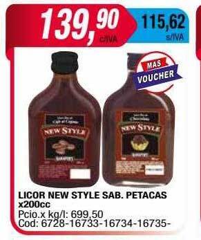 Maxiconsumo Licor new style sab. petacas oferta