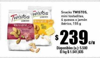 Cooperativa Obrera Snacks twistos mini tostaditas 4 quesos o jamón ibérico oferta