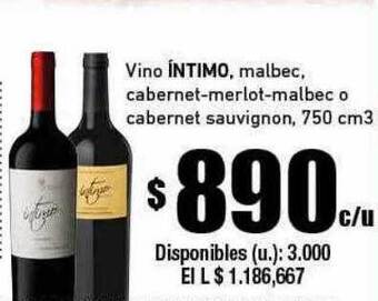 Vino intimo malbec cabernet-merlot-malbec o cabernet sauvignon