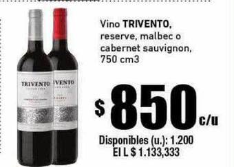 Cooperativa Obrera Vino trivento reserve malbec o cabernet sauvignon oferta
