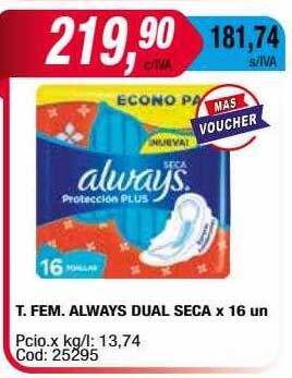 Maxiconsumo T. fem. always dual seca oferta