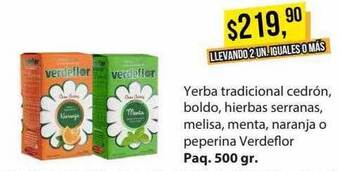 Supermercados Damesco Yerba tradicional cedrón, boldo, hierbas serranas, melisa, menta, naranja o peperina verdeflor oferta