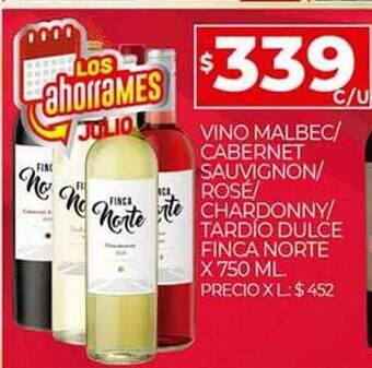 Supermercados DIA Vino malbec, cabernet sauvignon, rosé, chardonny o tardío dulce finca norte oferta
