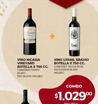 Super MAMI Nicasia Vineyard Vino Botella x 750cc O Uxmal Bravio Vino Botella x 750cc oferta