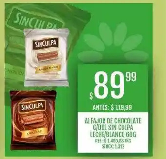 Supermercados Todo Alfajor de chocolate c ddl sin culpa leche blanco oferta