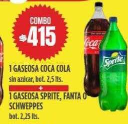 Supermercados Vea 1 gaseosa coca cola + 1 gaseosa sprite fanta o schweppes oferta