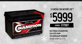 Changomas Batería champion 12vx70 amp 12vx80amp oferta
