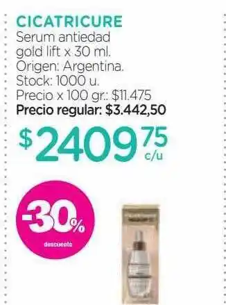 Farmacity Cicatricure serum antiedad gold lift -30% descuento oferta