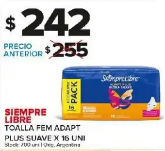 Carrefour Maxi Siempre Libre Toalla Fem Adapt Plus Suave x 16 uni oferta