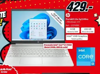 Media Markt hp Portátil 15s-fq2149ns Windows 11S 8GB Memoria RAM oferta