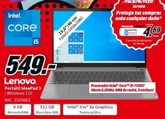 Media Markt Lenovo Portátil IdeaPad 3 Windows 11S 8GB Memoria RAM oferta