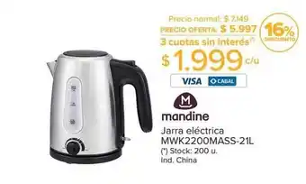 Carrefour Mandine jarra eléctrica mwk2200mass-21l 16% descuento oferta