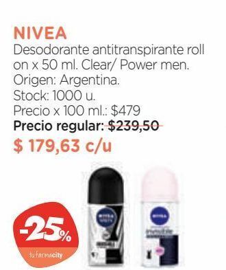Farmacity Desodorante antitranspirante nivea men invisible b&w roll on x 50 ml oferta