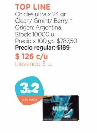 Farmacity Chicles topline 7 ultra clean mint x 24 g oferta