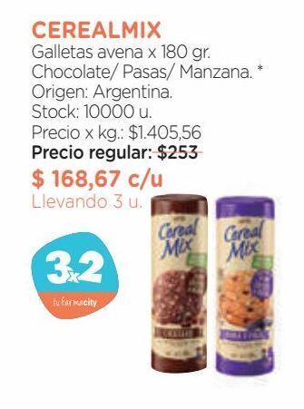 Farmacity Galletas cereal mix avena y chocolate x 180 g oferta