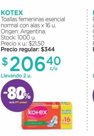 Farmacity Toallas femeninas kotex esencial normal con alas x 16 un oferta
