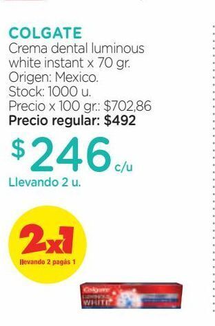 Farmacity Crema dental luminous white instant x 70 gr oferta