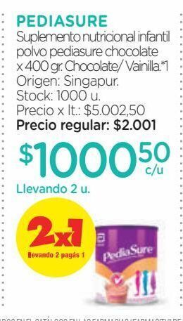 Farmacity Suplemento nutricional infantil polvo pediasure chocolate x 400 g oferta