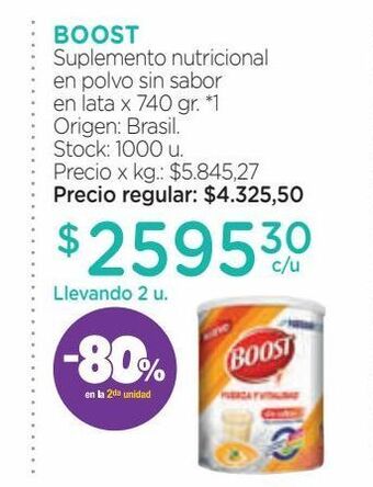 Farmacity Suplemento nutricional boost en polvo sin sabor en lata x 740 g oferta