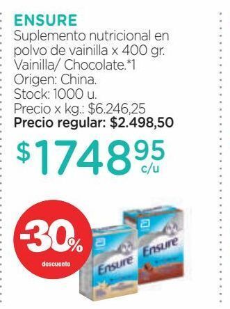 Farmacity Suplemento nutricional ensure en polvo de vainilla x 400 g oferta