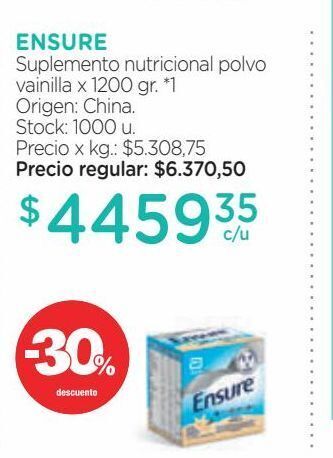 Farmacity Suplemento nutricional polvo ensure vainilla x 1200 g oferta