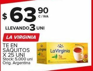 Carrefour Maxi Té en saquitos la virginia x 25uni oferta