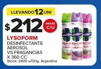 Carrefour Maxi Desinfectante lysoform aerosol vs fragancias x 360cc oferta