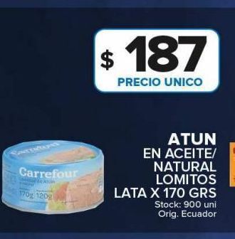 Carrefour Maxi Atún en aceite/natural lomitos lata x 170g oferta