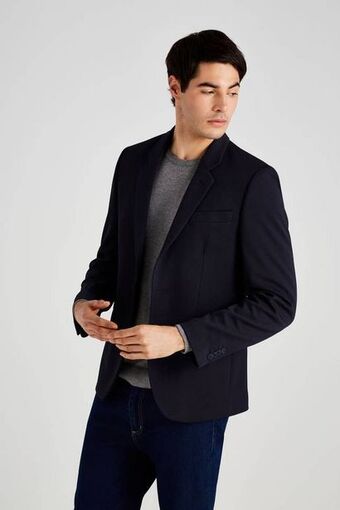 Macowens Saco liso fit azul marino oferta