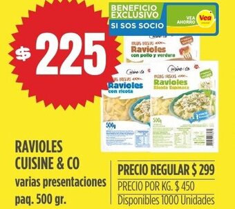 Supermercados Vea Ravioles cuisine & co oferta