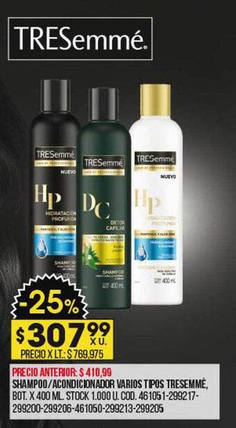Coto Shampoo acondicionador varios tipos tresemmé oferta