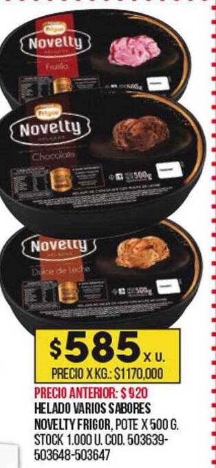 Coto Helado varios sabores novelty frigor oferta