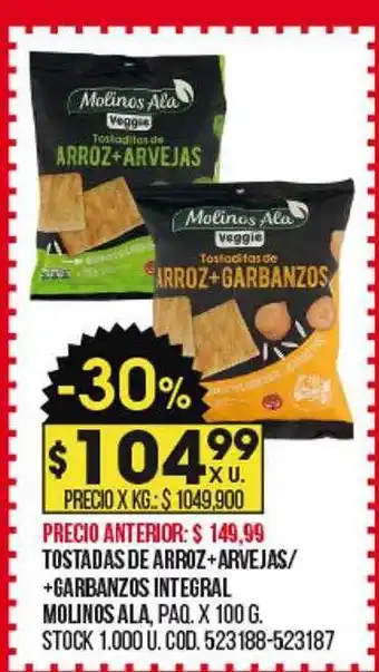 Coto Tostadas de arroz+arvejas + garbanzos integral molinos ala oferta