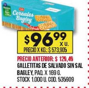 Coto Galletitas de salvado sin sal bagley oferta