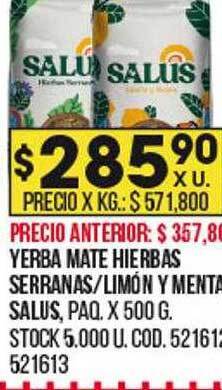 Coto Yerba mate hierbas serranas limón y menta salus oferta