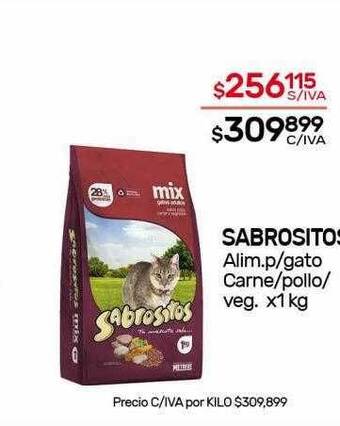 Nini Mayorista Sabrositos alim p gato carne pollo veg oferta