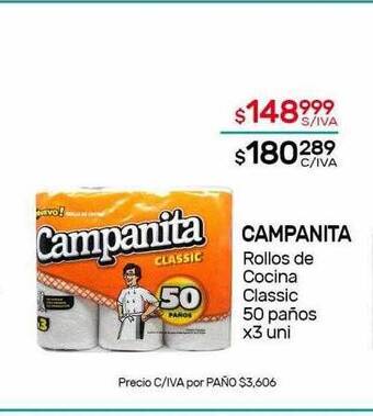 Nini Mayorista Campanita rollos de cocina classic 50 paños oferta