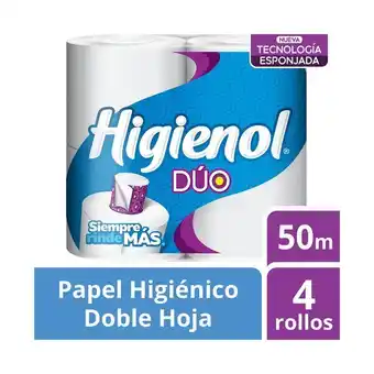 Carrefour Papel higiénico higienol duo doble hoja 50 mts. x 4 uni oferta